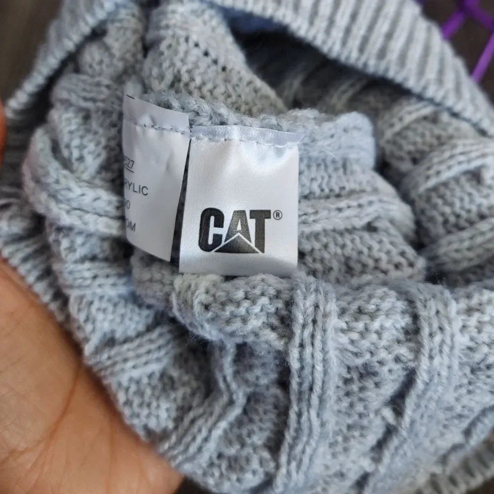 CAT Caterpillar Gray Cable Knit Beanie
